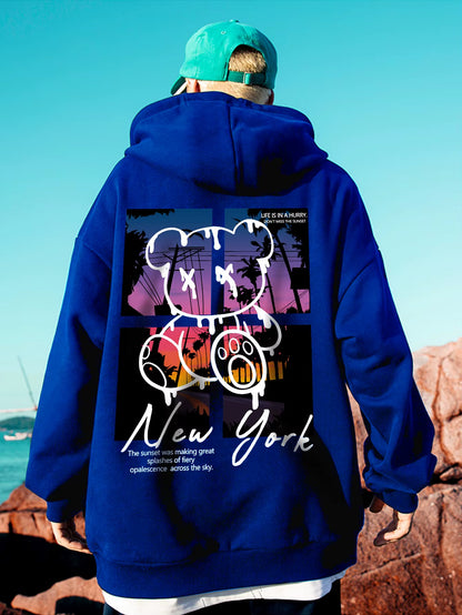 Hip-Hop Hoodie with Bear & Sunset