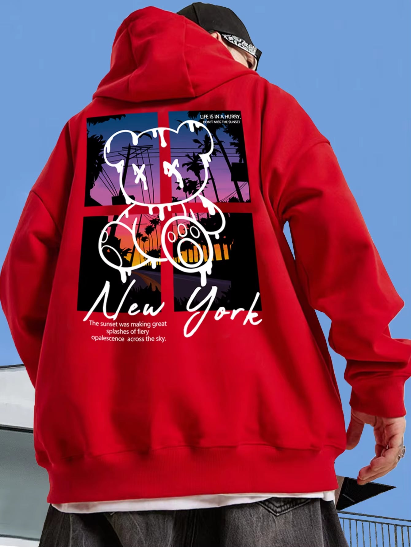 Hip-Hop Hoodie with Bear & Sunset