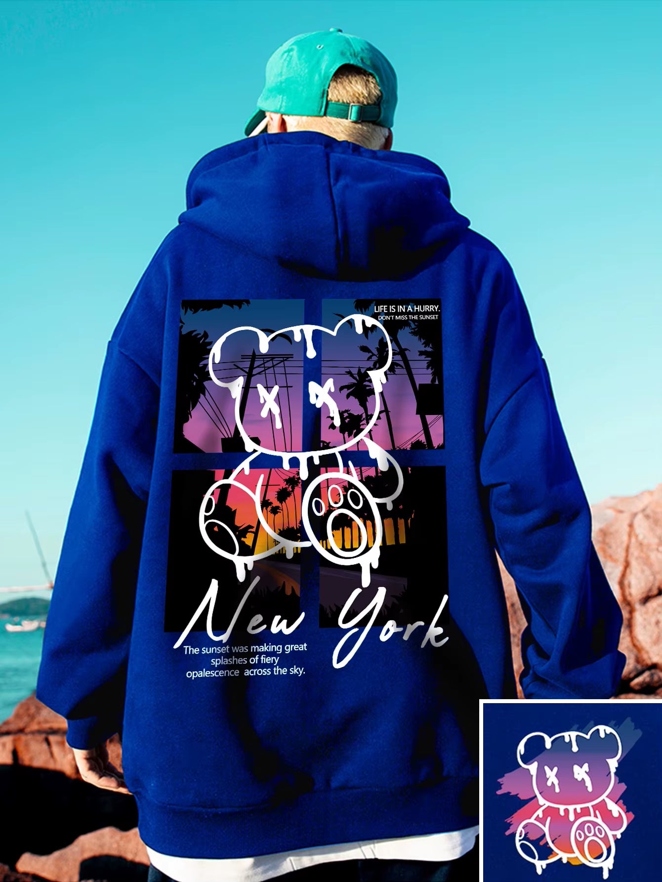 Hip-Hop Hoodie with Bear & Sunset