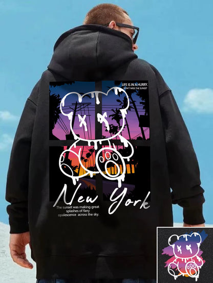 Hip-Hop Hoodie with Bear & Sunset