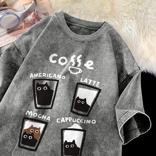 American Retro Trendy Cat T-shirt – Vintage Vibes with a Cool Harajuku Twist!